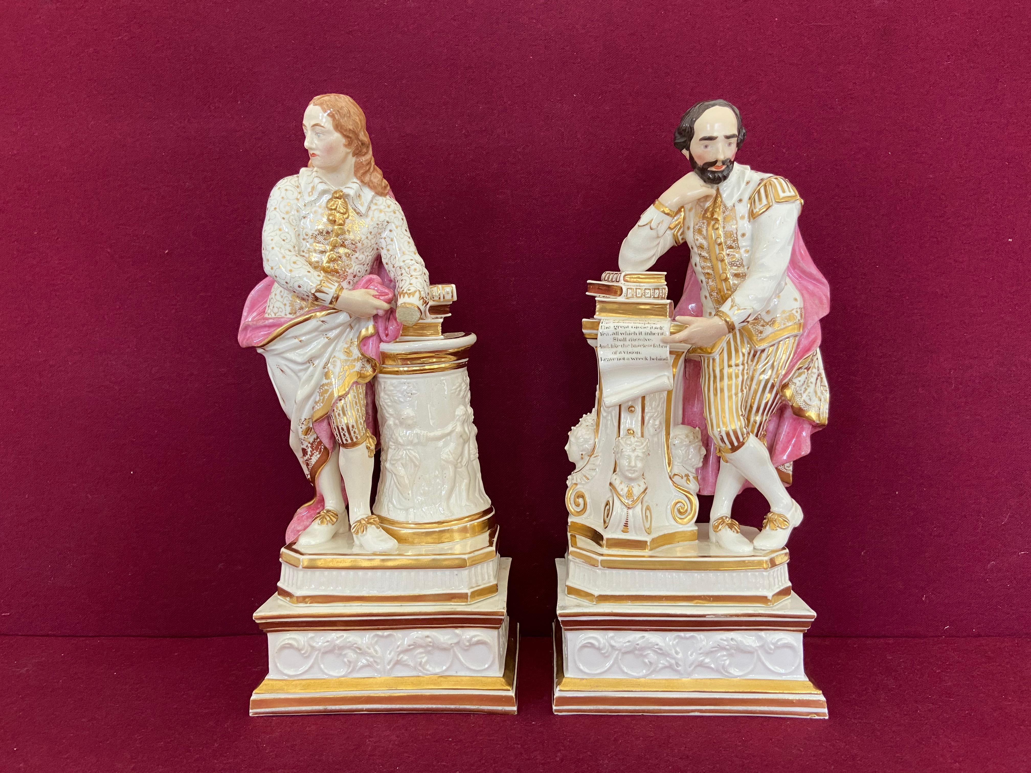Britannique Paire de figures de Milton et Shakespeare en porcelaine Bloor Derby, vers 1830 en vente