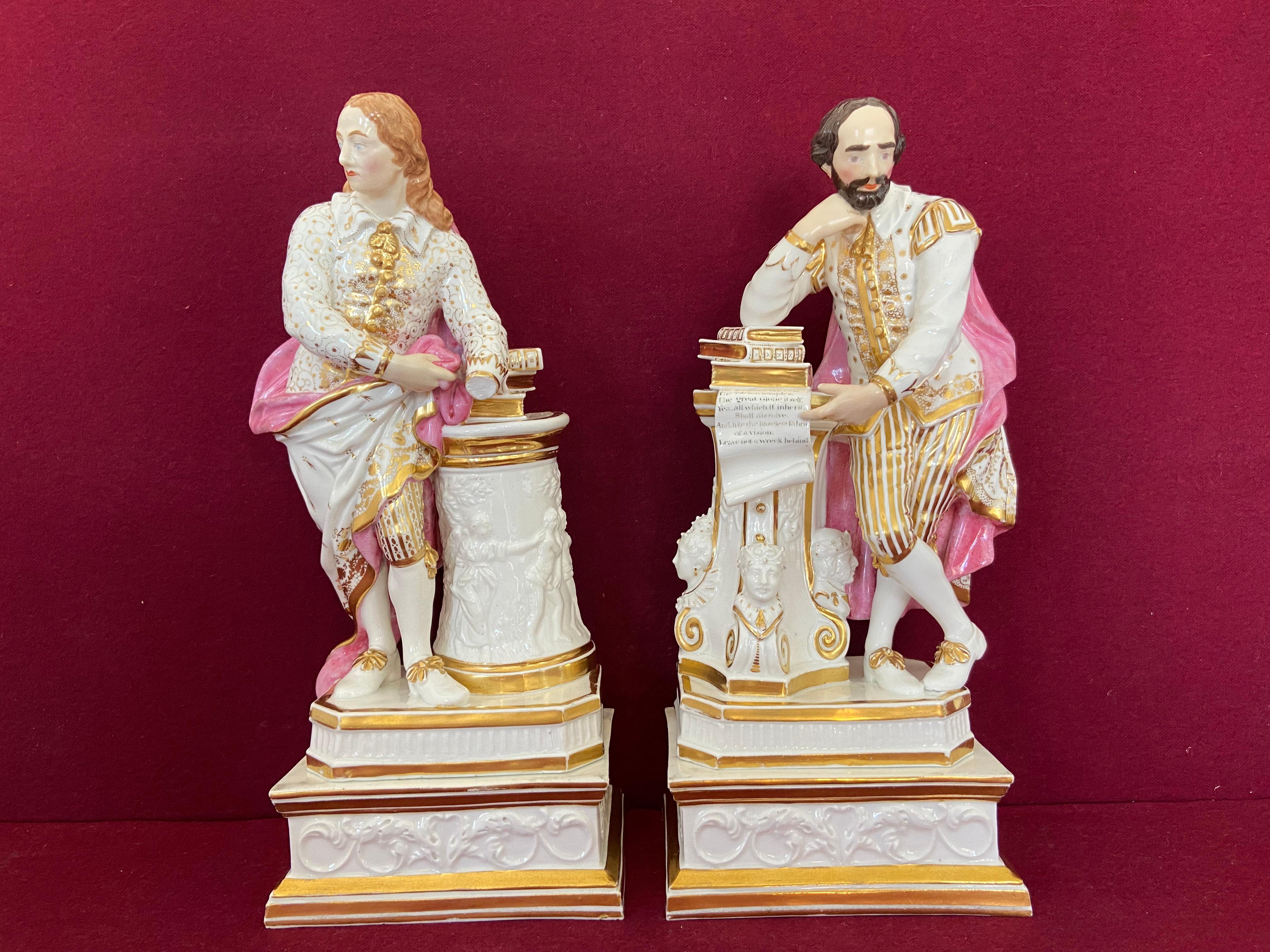 Porcelain Pair of Bloor Derby porcelain figures of Milton & Shakespeare c.1830 For Sale
