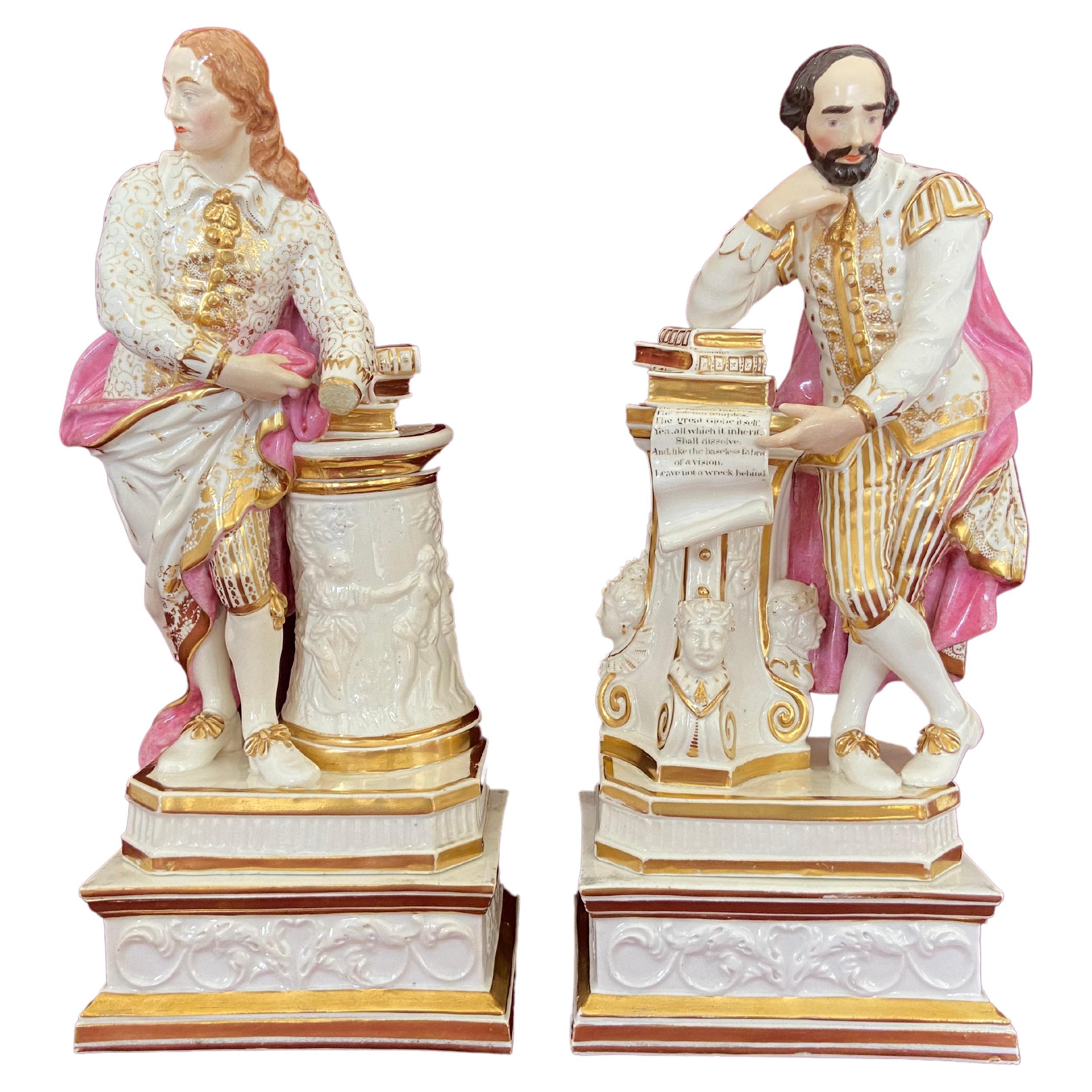 Paire de figures de Milton et Shakespeare en porcelaine Bloor Derby, vers 1830