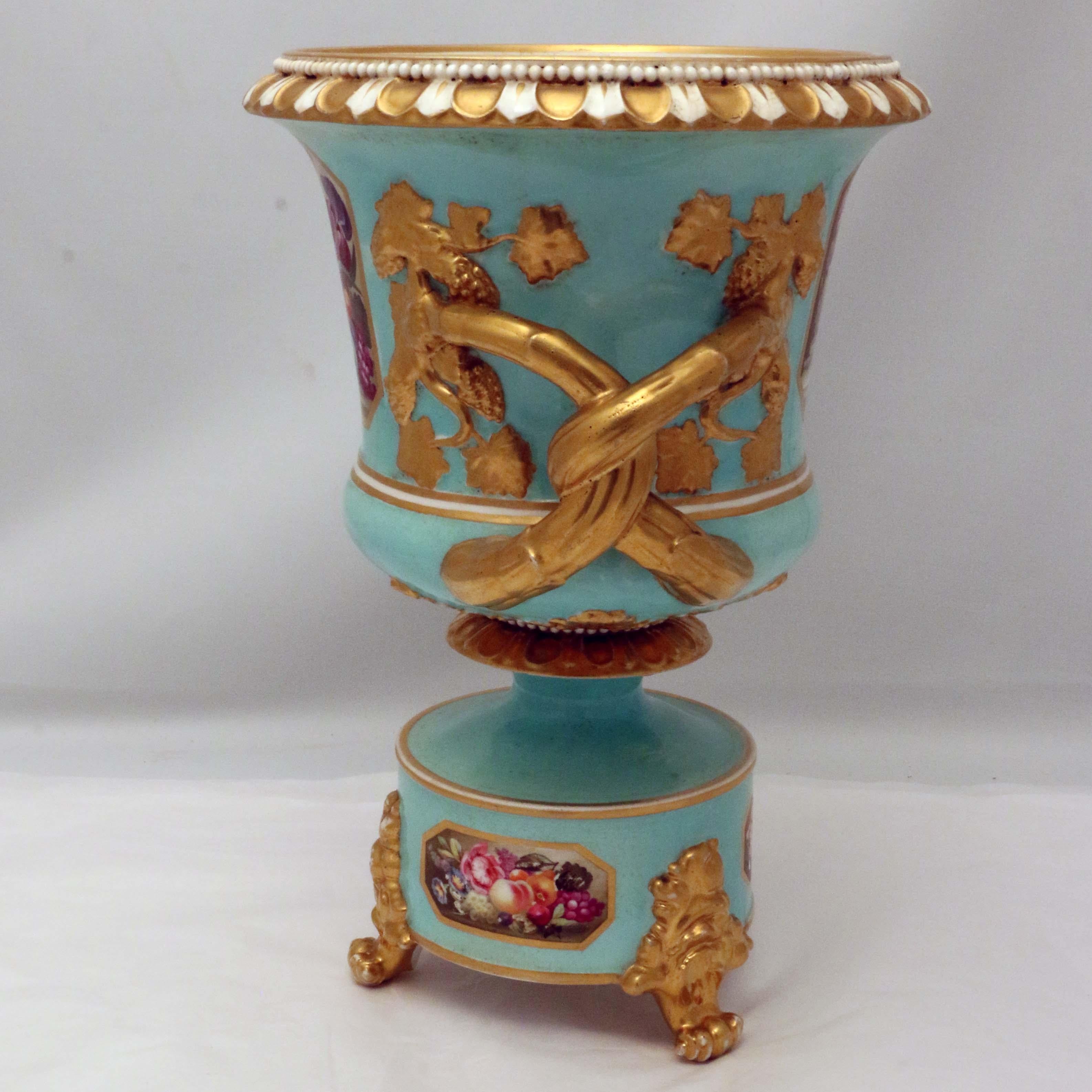 Pair of Bloor Derby Urns, Painted with Flowers on a Pale Blue Ground For Sale 1
