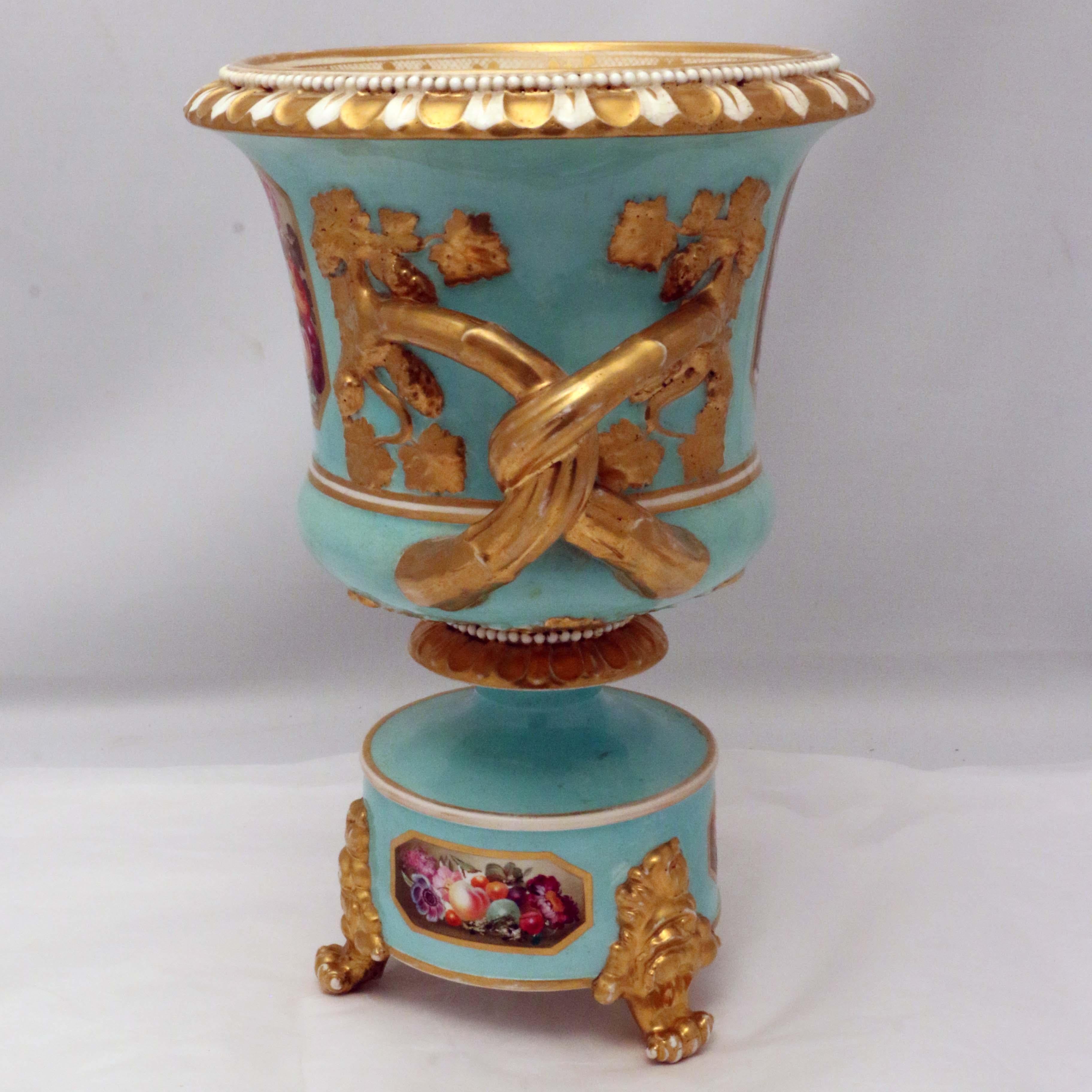 Pair of Bloor Derby Urns, Painted with Flowers on a Pale Blue Ground For Sale 3