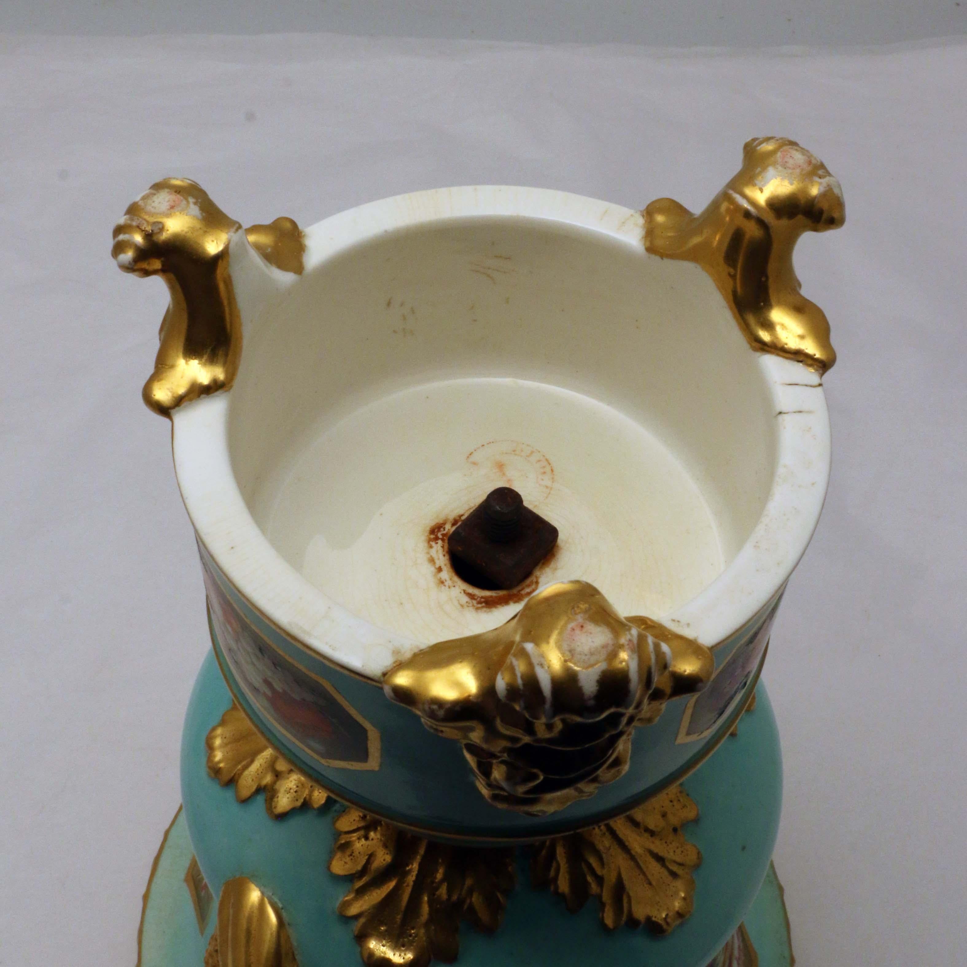 Hand-Crafted Pair of Bloor Derby Urns, Painted with Flowers on a Pale Blue Ground For Sale
