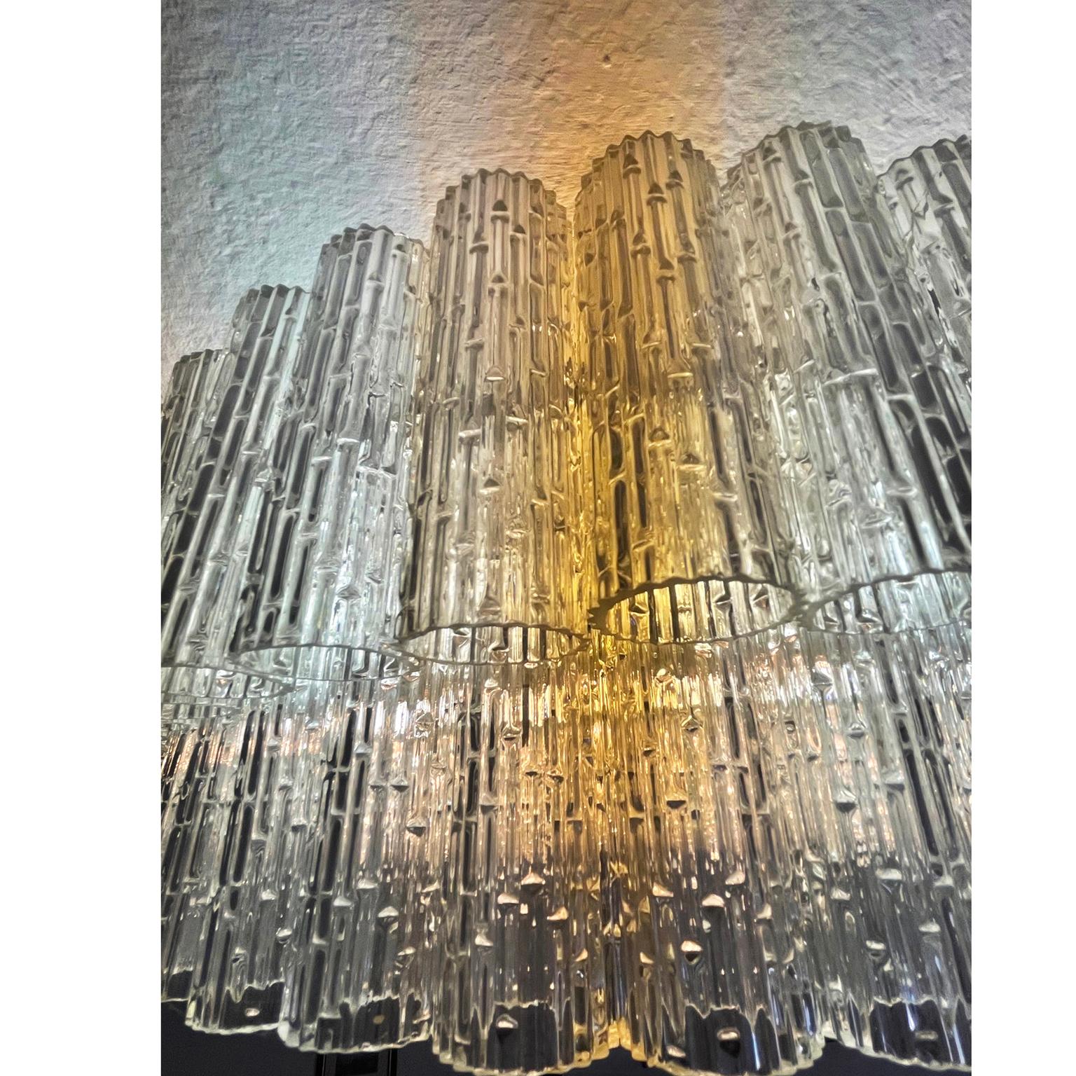1970s Original Pair Murano Glass Chandelier Formed by 100 Cylindrical Elements  For Sale 1