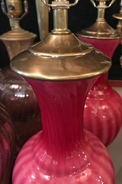 Pair of Blow Glass Pink Murano Lamps