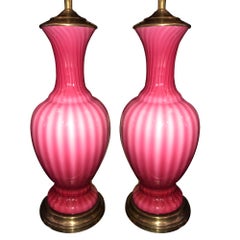 Pair of Blow Glass Pink Murano Lamps