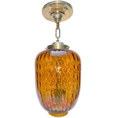 Pair of Blown Amber Glass Lanterns, Sold Individually