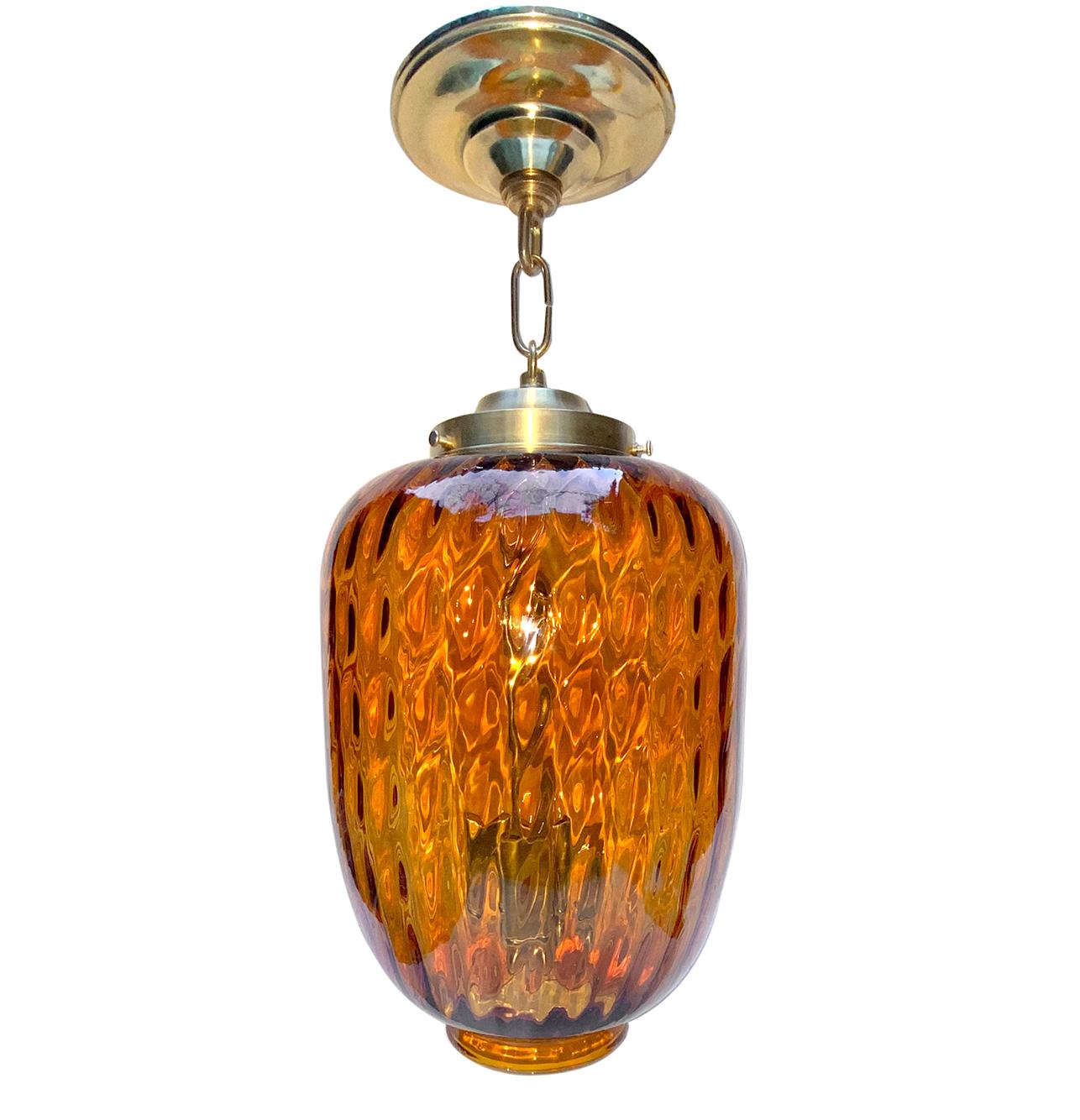 Italian Pair of Blown Amber Glass Lanterns, Sold Individually For Sale