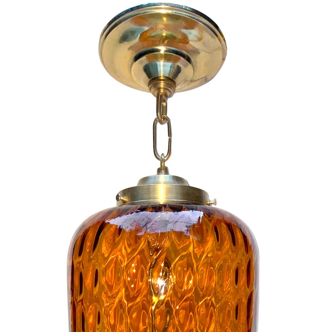 Gilt Pair of Blown Amber Glass Lanterns, Sold Individually For Sale