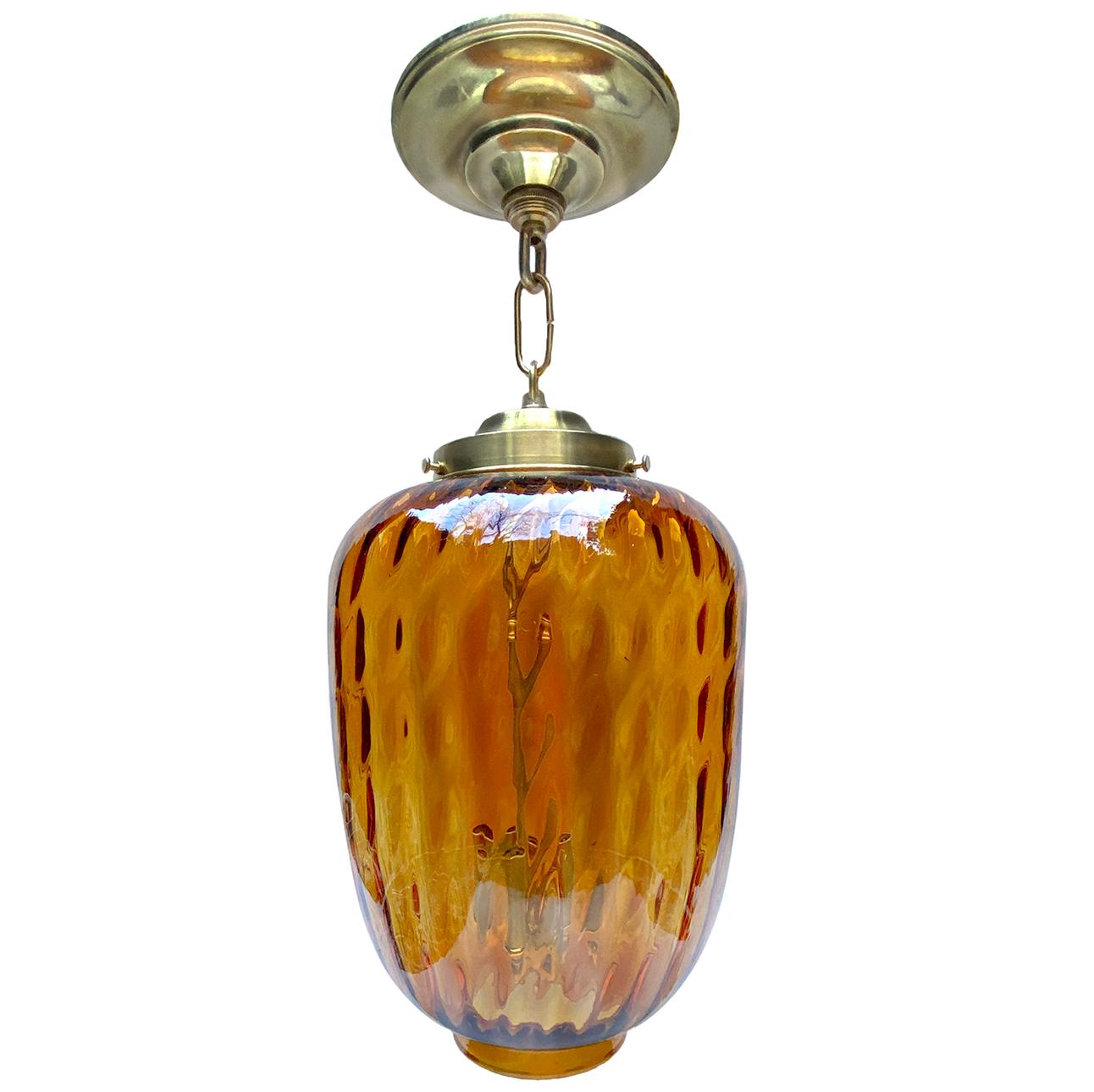 Pair of Blown Amber Glass Lanterns, Sold Individually In Good Condition For Sale In New York, NY