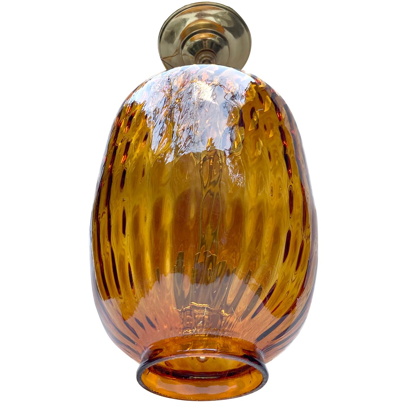 Mid-20th Century Pair of Blown Amber Glass Lanterns, Sold Individually For Sale