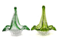 Pair of Blown Glass Baskets, Belgium, 1970s