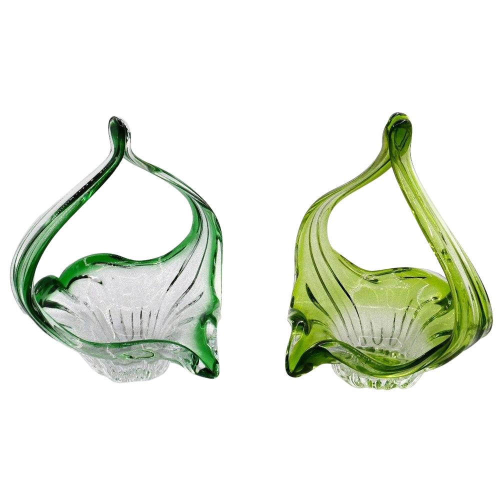 Pair of Blown Glass Baskets, Belgium, 1970s For Sale