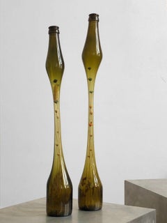 Paire de BLOWN GLASS BOTTLES, dans l'esprit de CLAUDE MORIN, France 1960