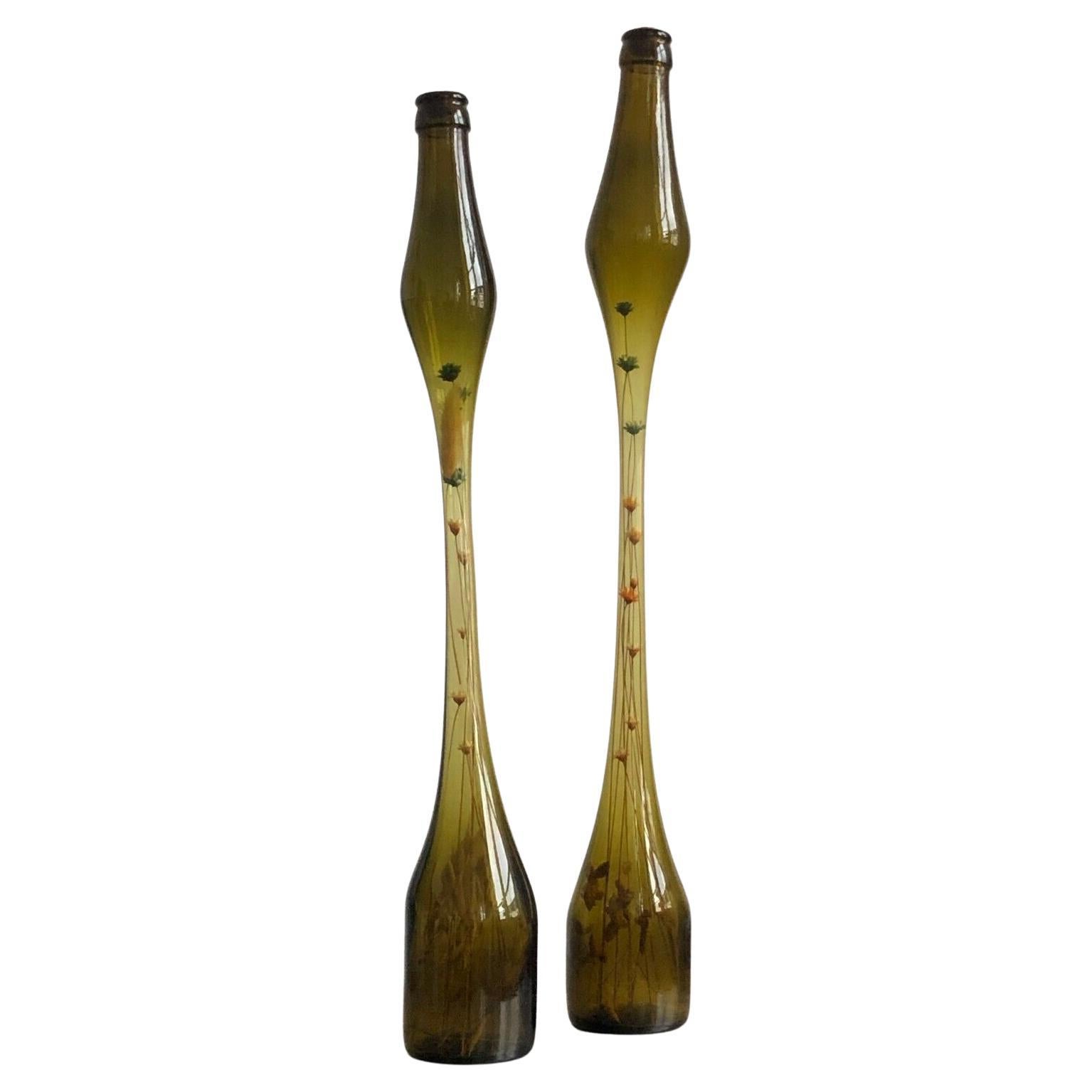 A PAIR OF BLOWN GLASS BOTTLES, In the spirit of CLAUDE MORIN, France 1960 For Sale