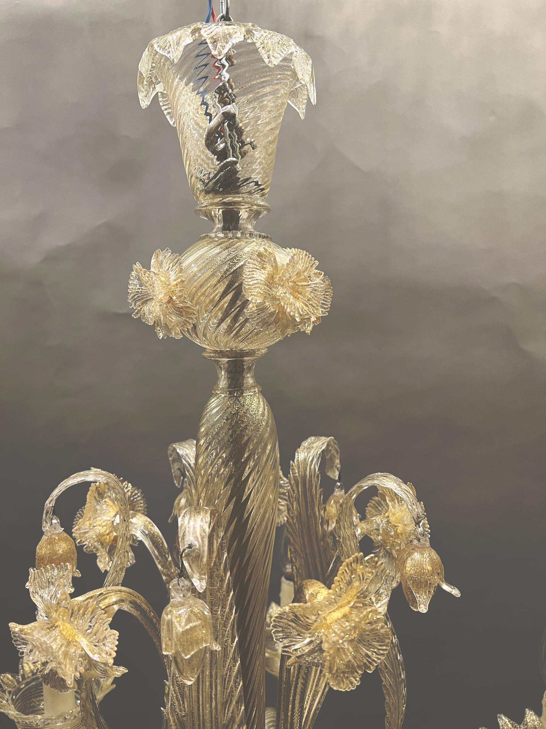 Italian Pair of blown glass chandeliers, Murano, Italy, circa 1970 For Sale
