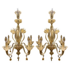 Vintage Pair of blown glass chandeliers, Murano, Italy, circa 1970