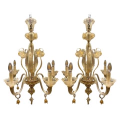 Retro Pair of blown glass chandeliers, Murano, Italy, circa 1970