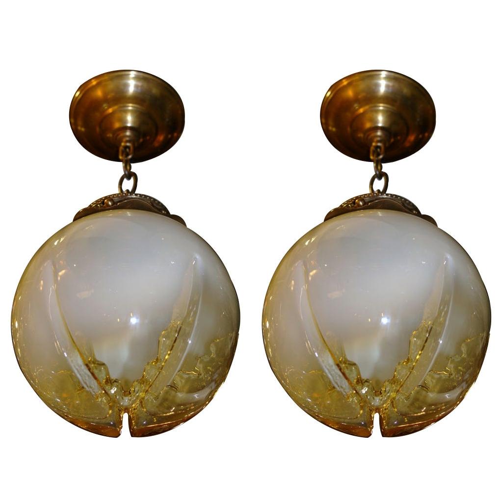 Pair of Blown Glass Lanterns, Sold Individually