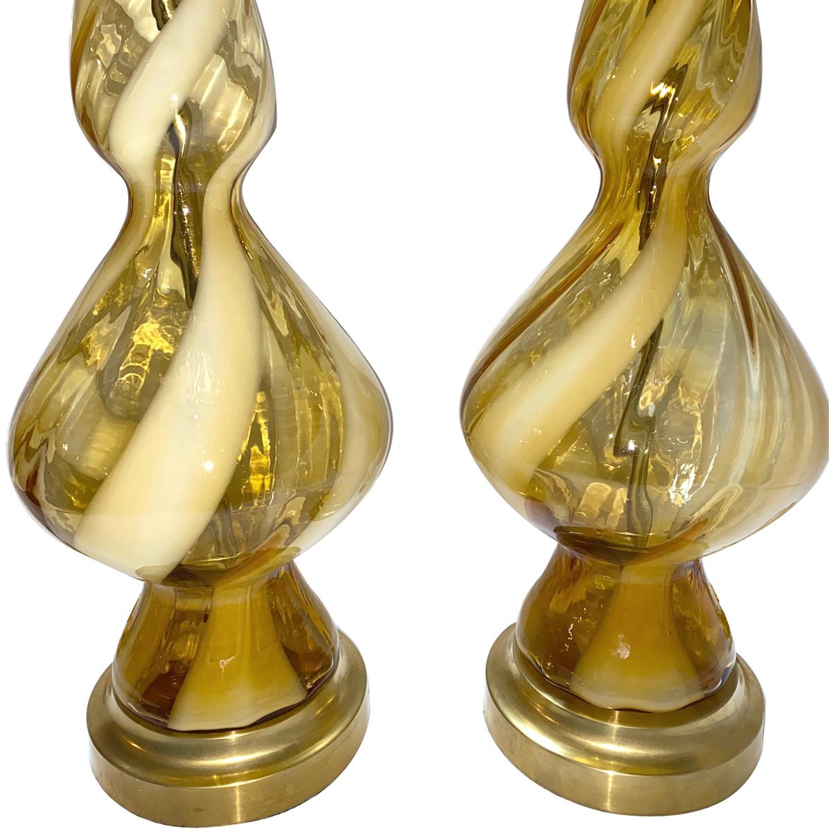 Italian Pair of Blown Glass Murano Lamps For Sale