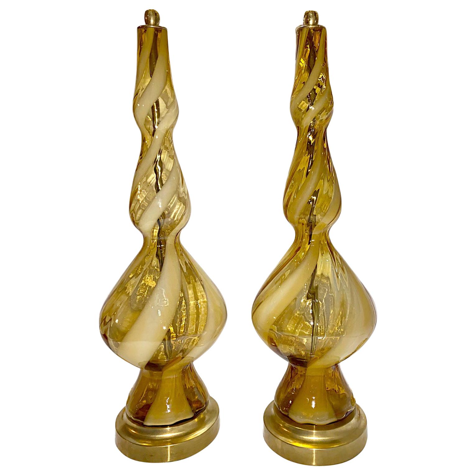 Pair of Blown Glass Murano Lamps For Sale