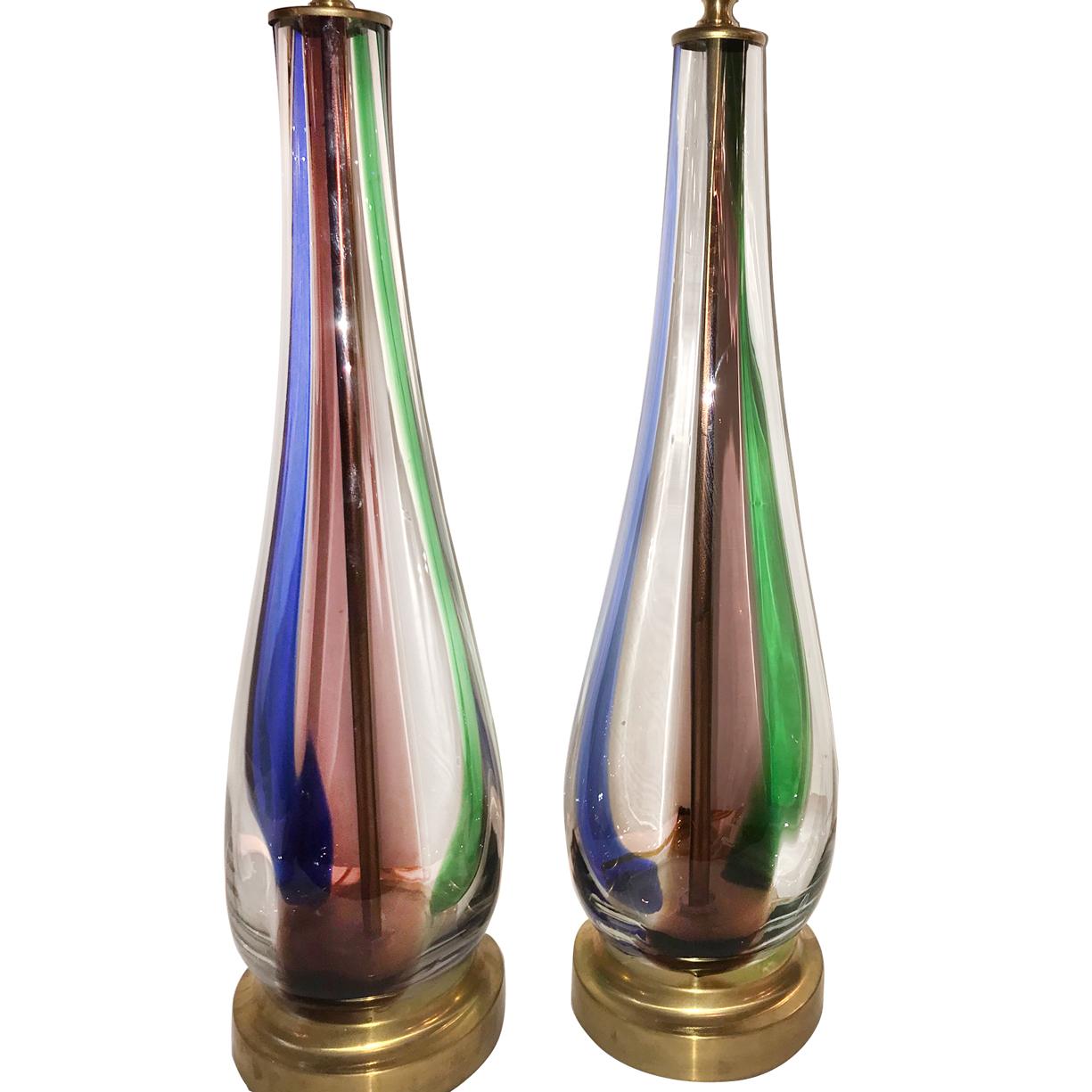 A pair of 1960s Murano table lamps with gilt bases.

Measurements:
Height of body 19
