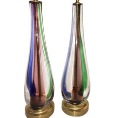 Pair of Blown Glass Murano Table Lamps
