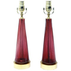 Pair of Blown Glass Murano Table Lamps