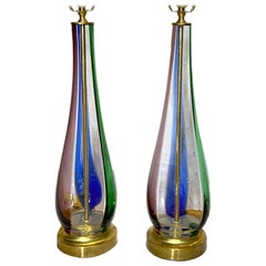 Vintage Pair of Blown Glass Murano Table Lamps