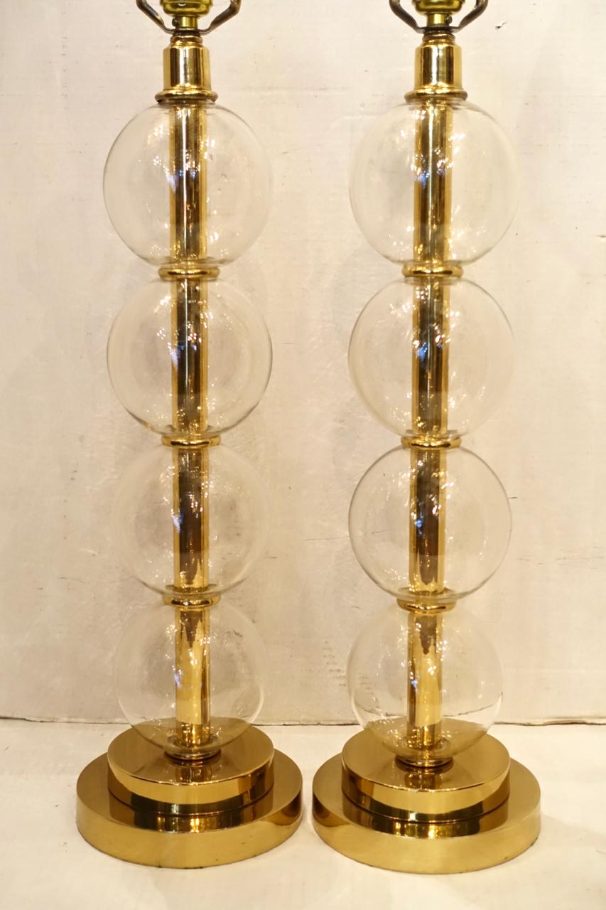 French Pair of Blown Glass Table Lamps For Sale