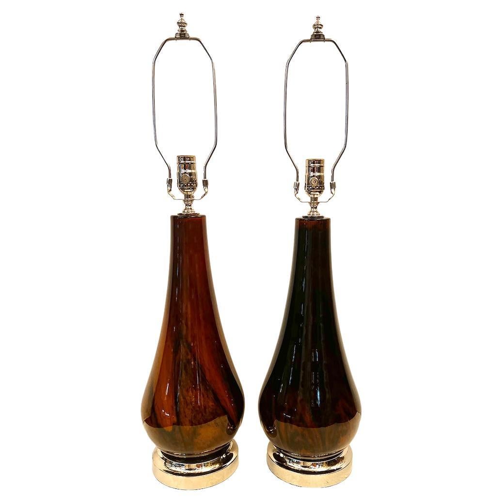 Pair of Blown Glass Table Lamps For Sale