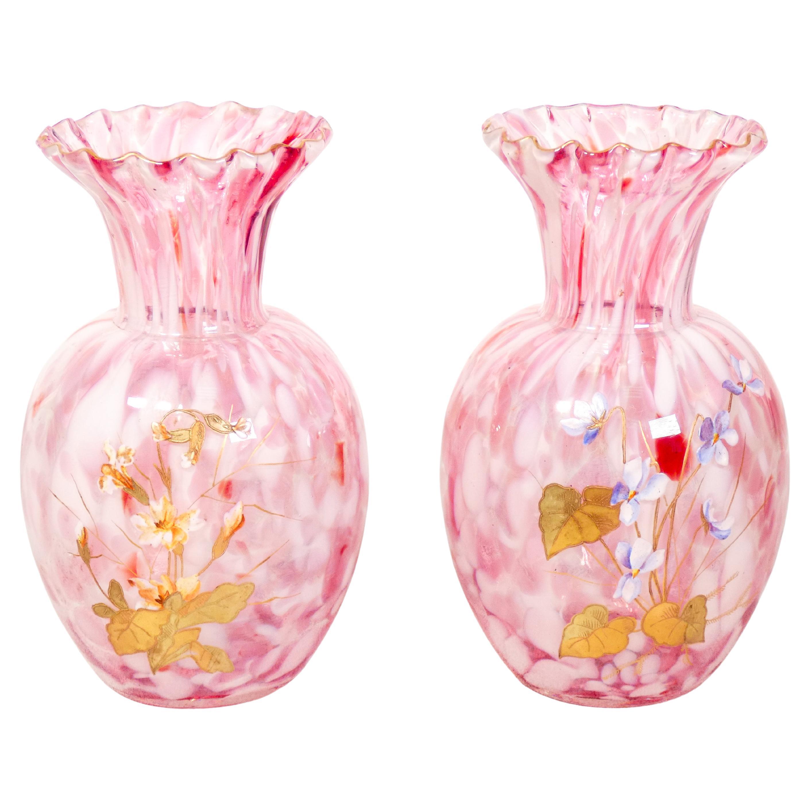Pair of Blown Glass Vases, "Verrerie Saint Denis" 'post Legras', 1800 For Sale