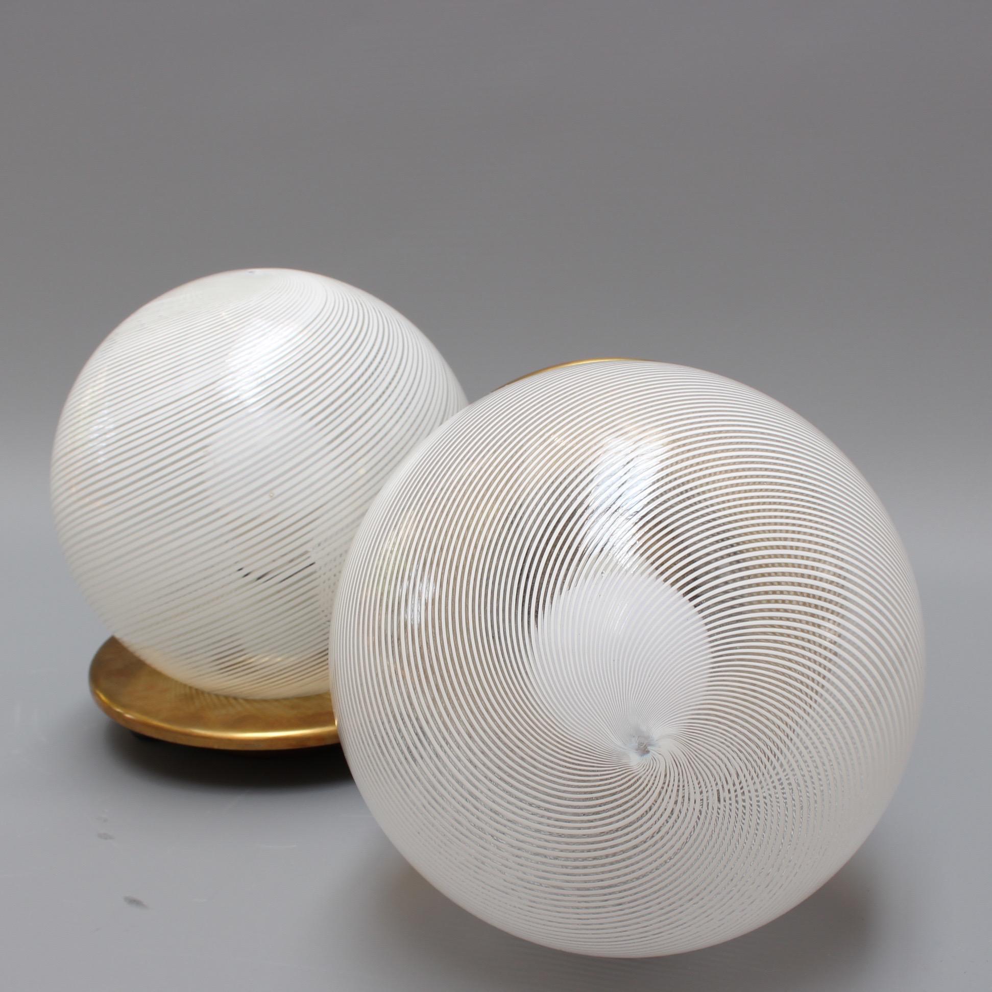 Mid-Century Modern Pair of Blown Murano Glass Globe Table Lamps (Circa 1950s)