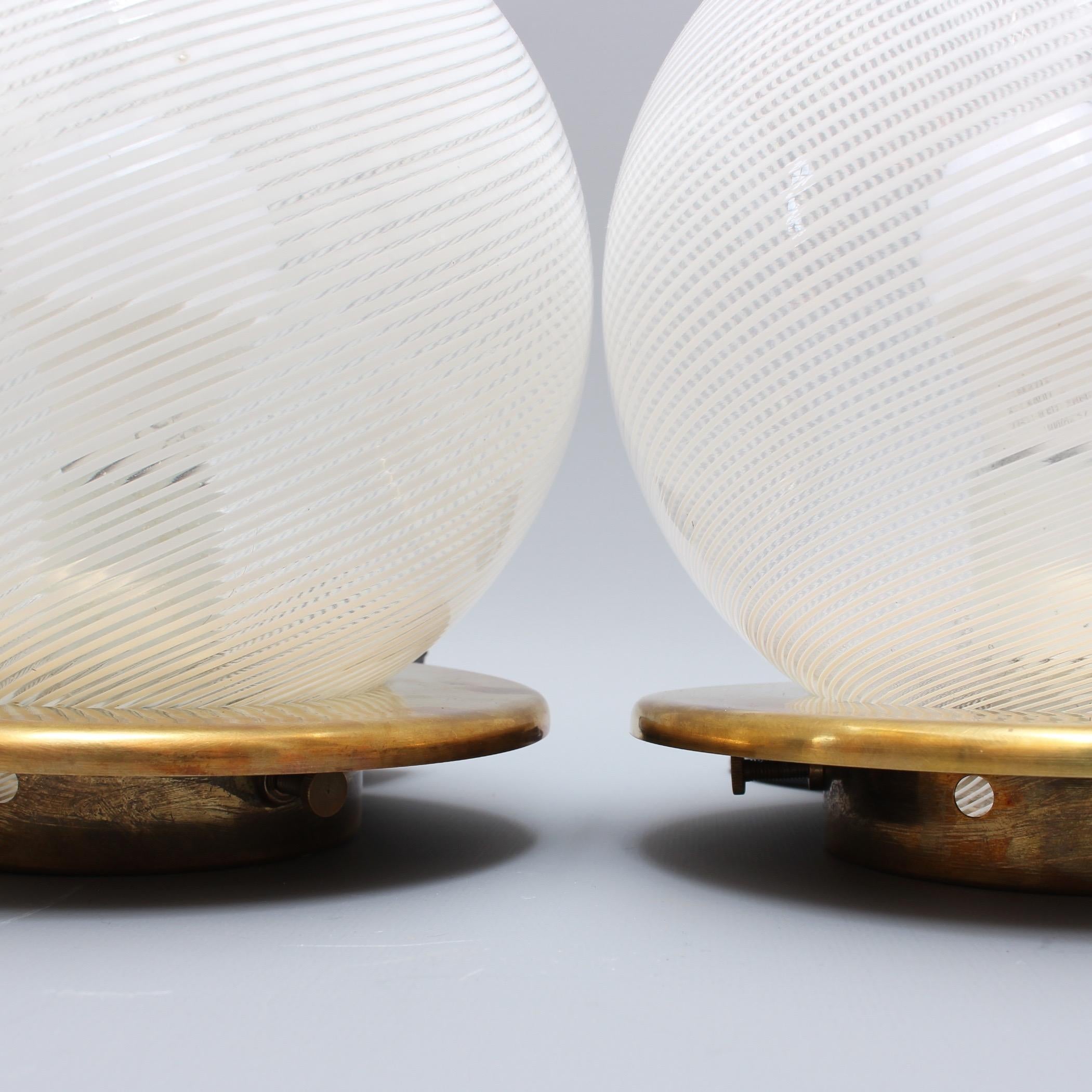 Italian Pair of Blown Murano Glass Globe Table Lamps (Circa 1950s)