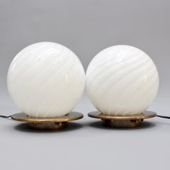 Pair of Blown Murano Glass Globe Table Lamps, circa 1950s