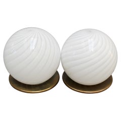 Pair of Blown Murano Glass Globe Table Lamps, circa 1950s