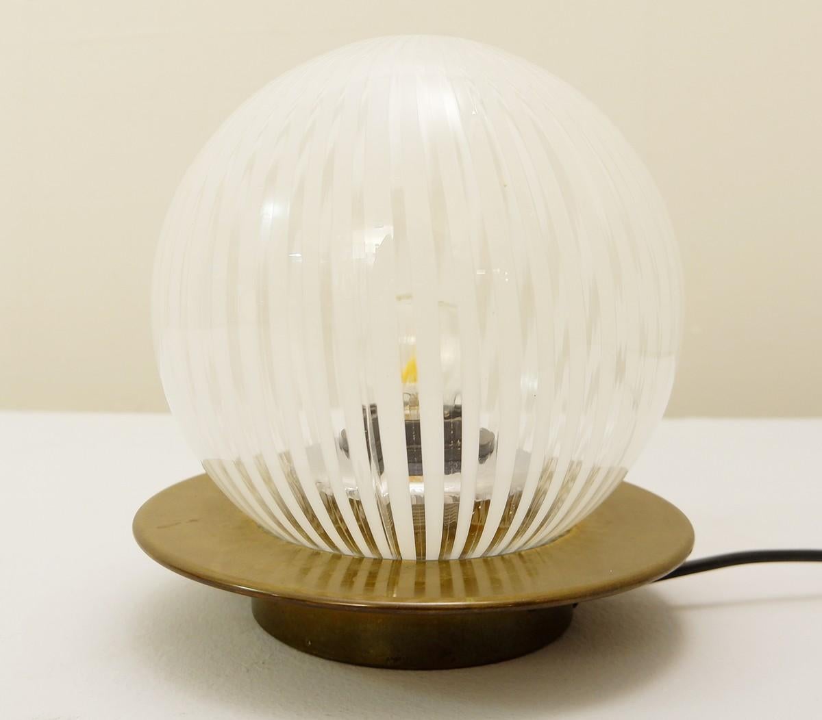 Mid-Century Modern Pair of Blown Murano Glass Globe Venini Table Lamps