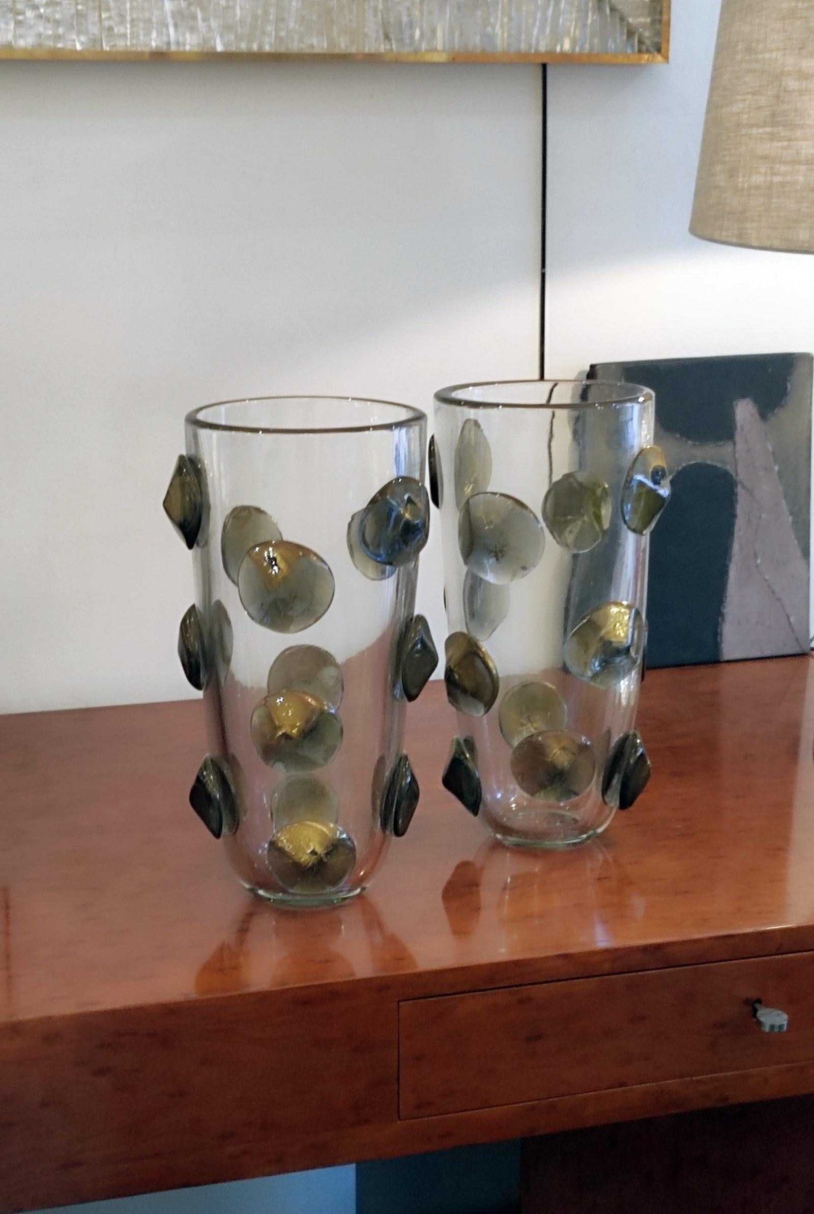 Italian Pair of Blown Murano Glass Vase
