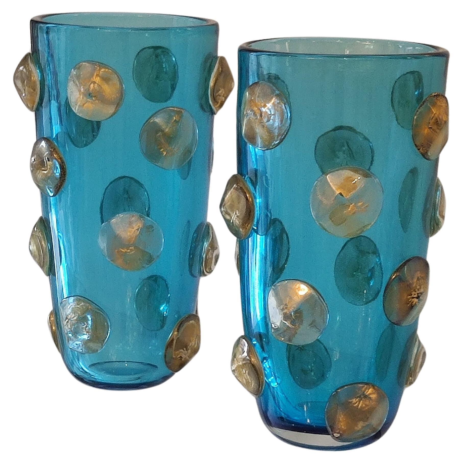 Paire de vases en verre soufflé de Murano