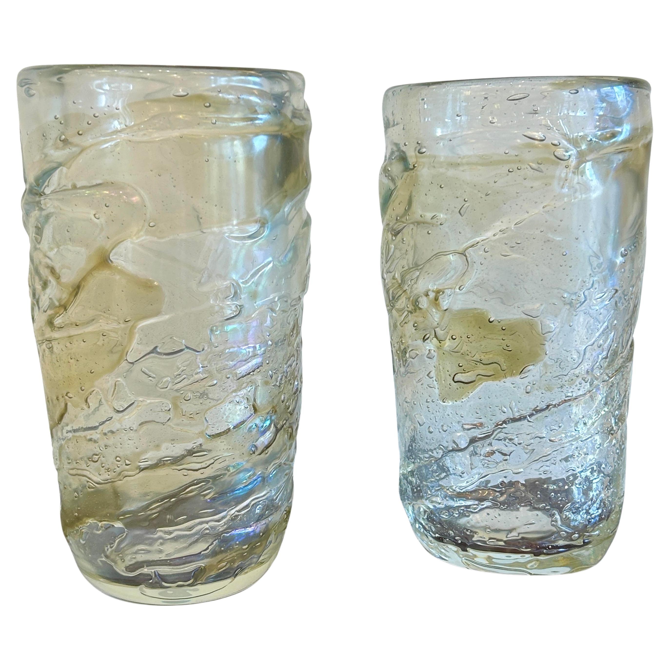 Pareja de jarrones de cristal de Murano soplado
