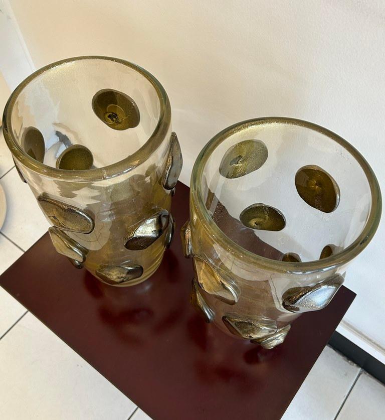 Coppia di vasi in vetro soffiato dorato di Murano in vendita 2