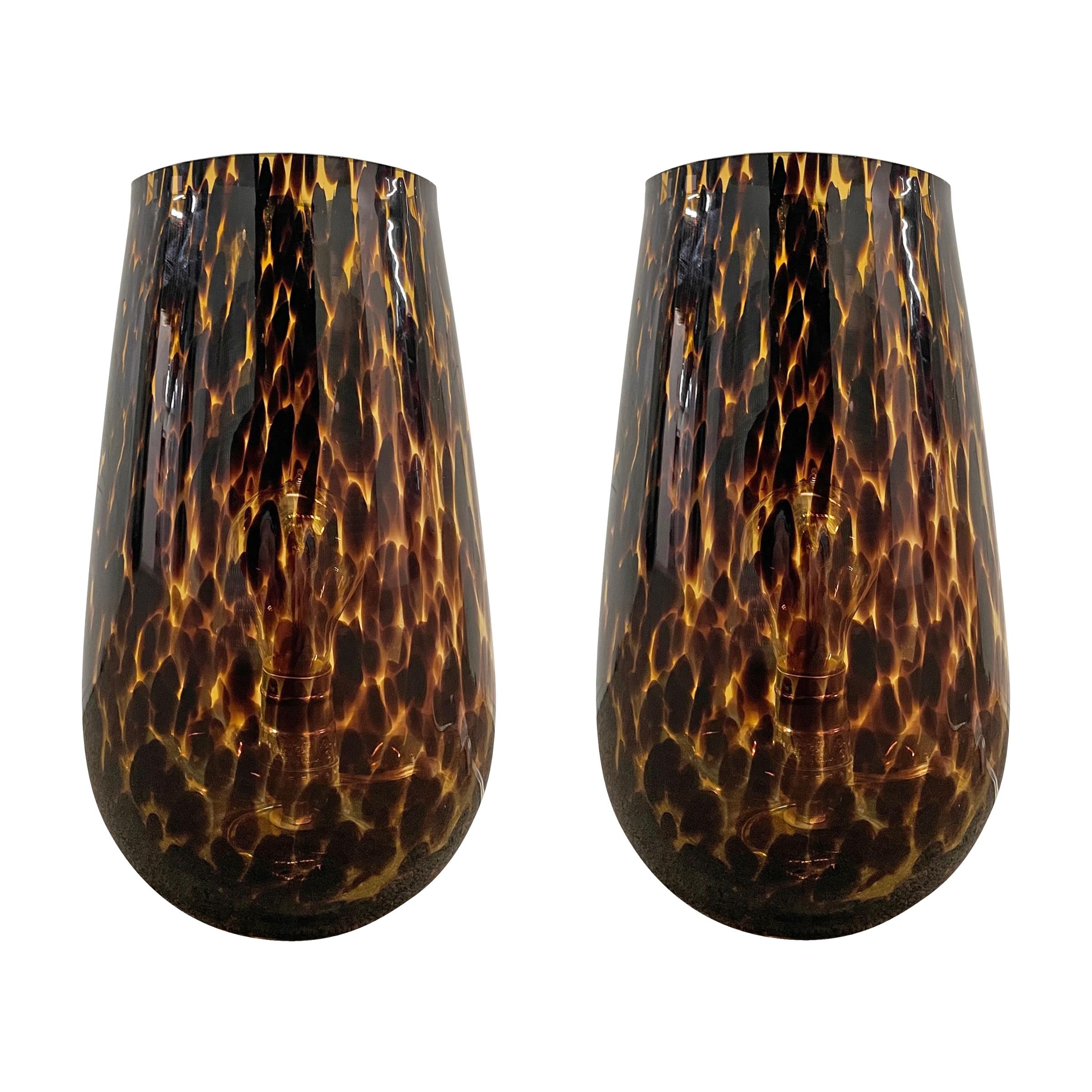 Modern Pair of Blown Tortoise Glass Lamps