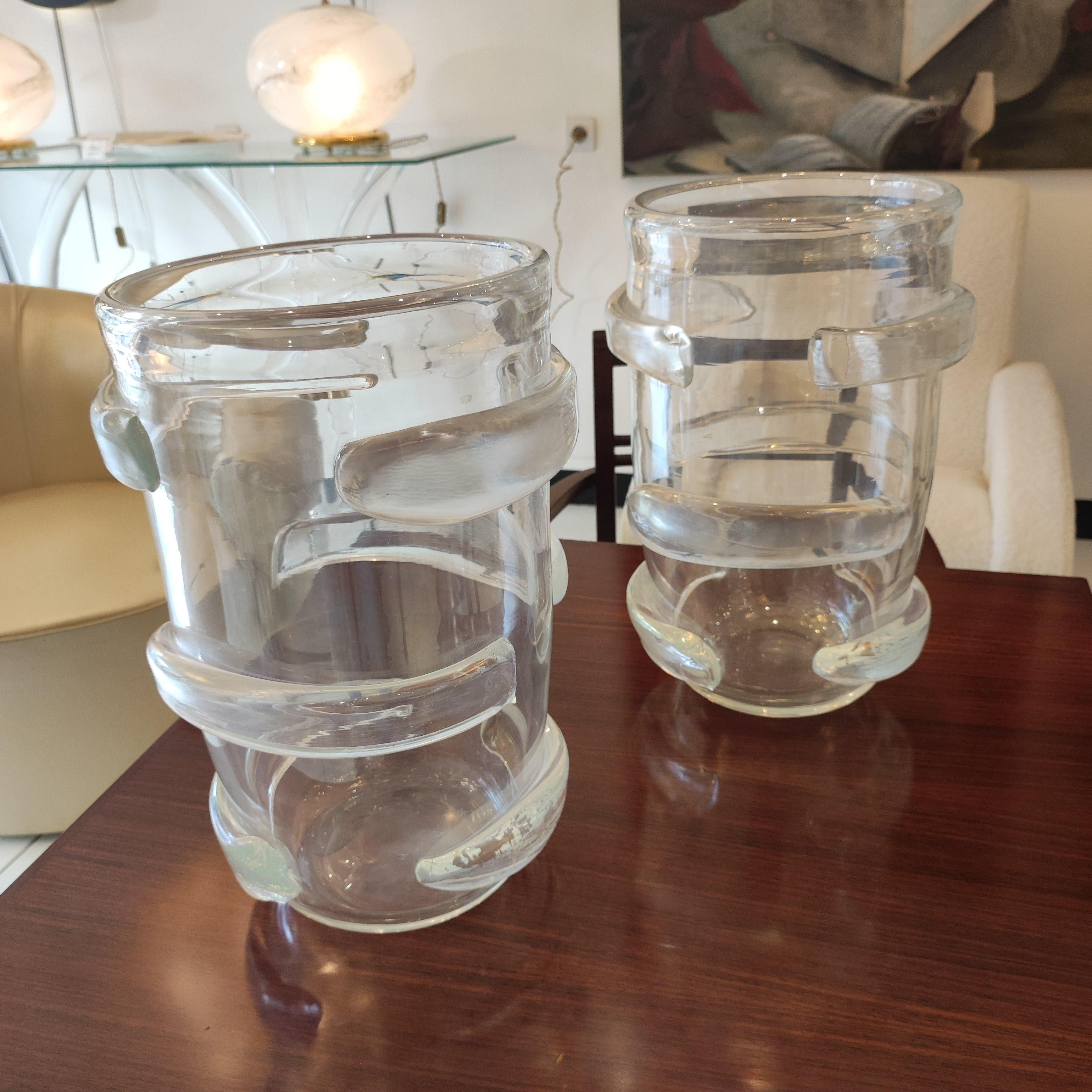 Italian Pair of Blown Translucid Murano Glass Vase