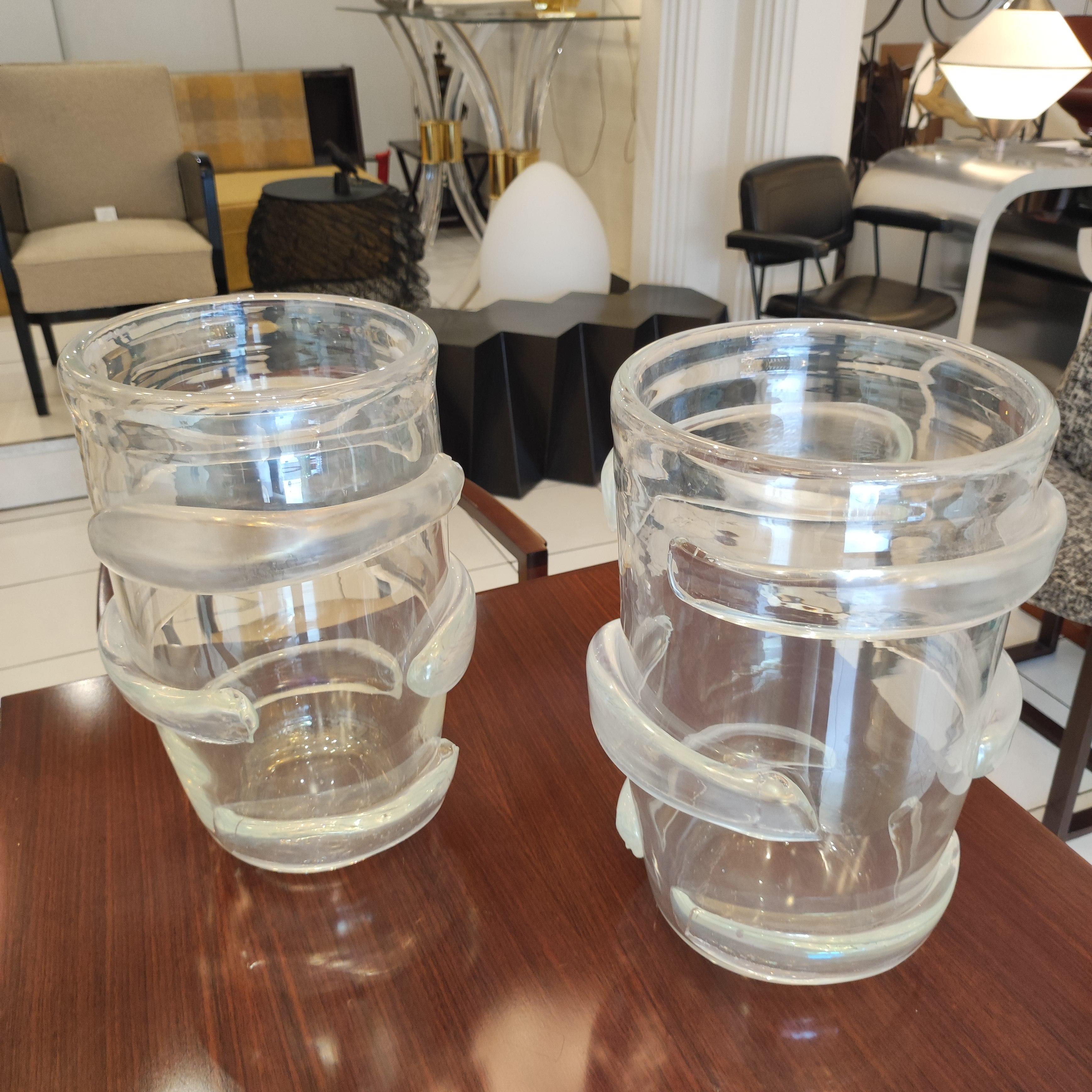 Contemporary Pair of Blown Translucid Murano Glass Vase