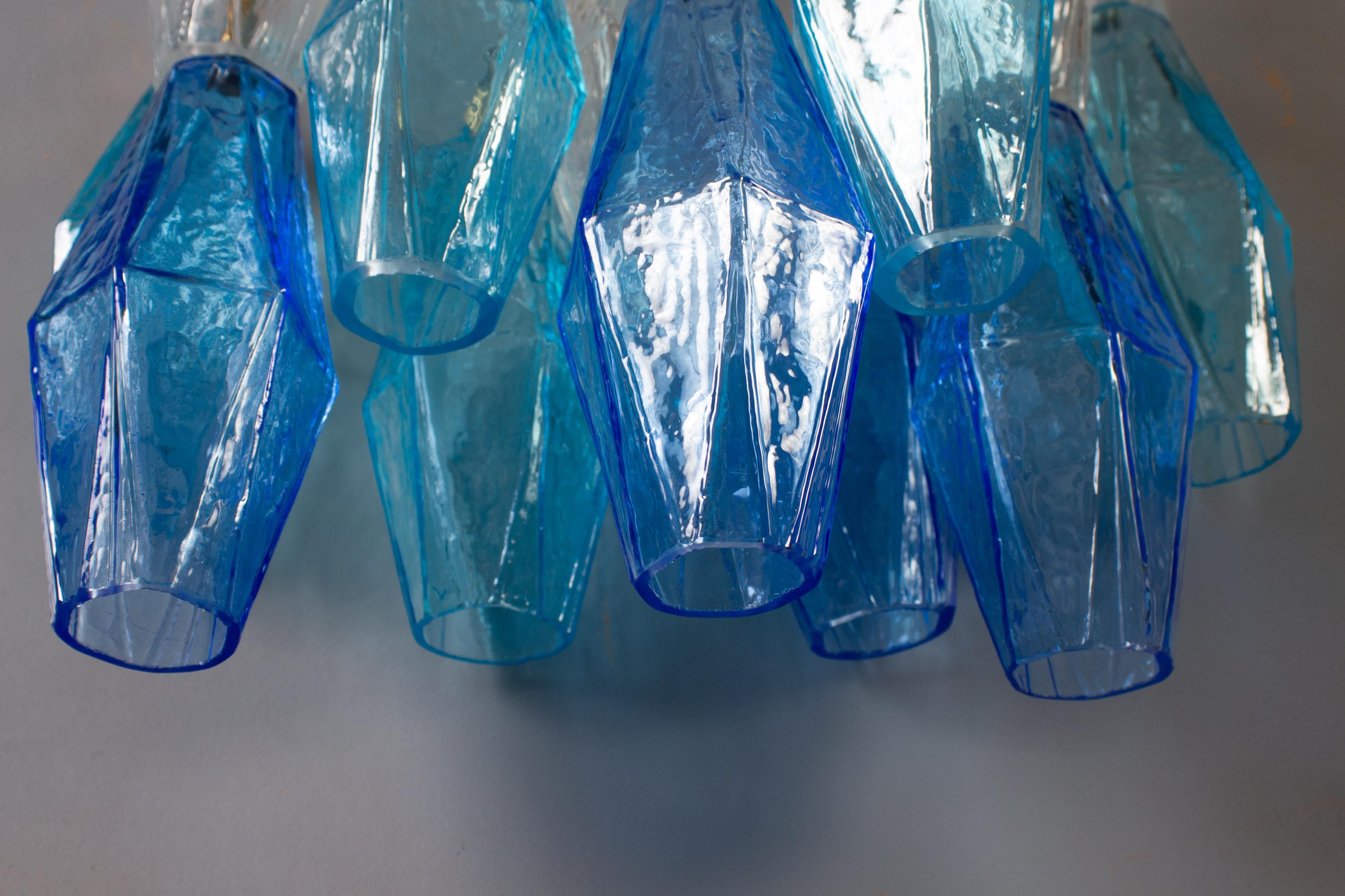 Blown Glass Pair of Blu and Light Blu Poliedri Sconces Carlo Scarpa Style For Sale