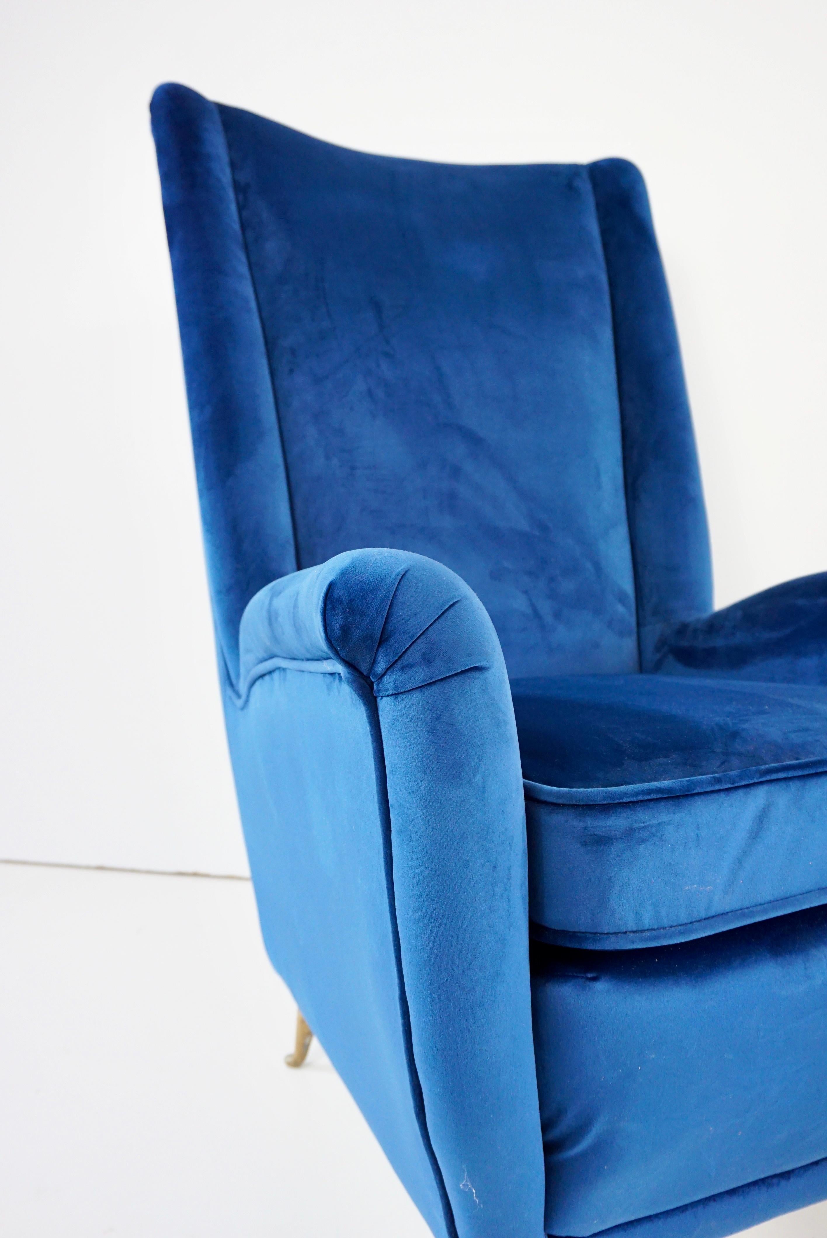 Paire de fauteuils Bergère en velours bleu de Gio Ponti par ISA, 1950 en vente 7