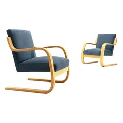 Pair of Blue 402 Armchairs by Alvar Aalto for Artek, 1970s