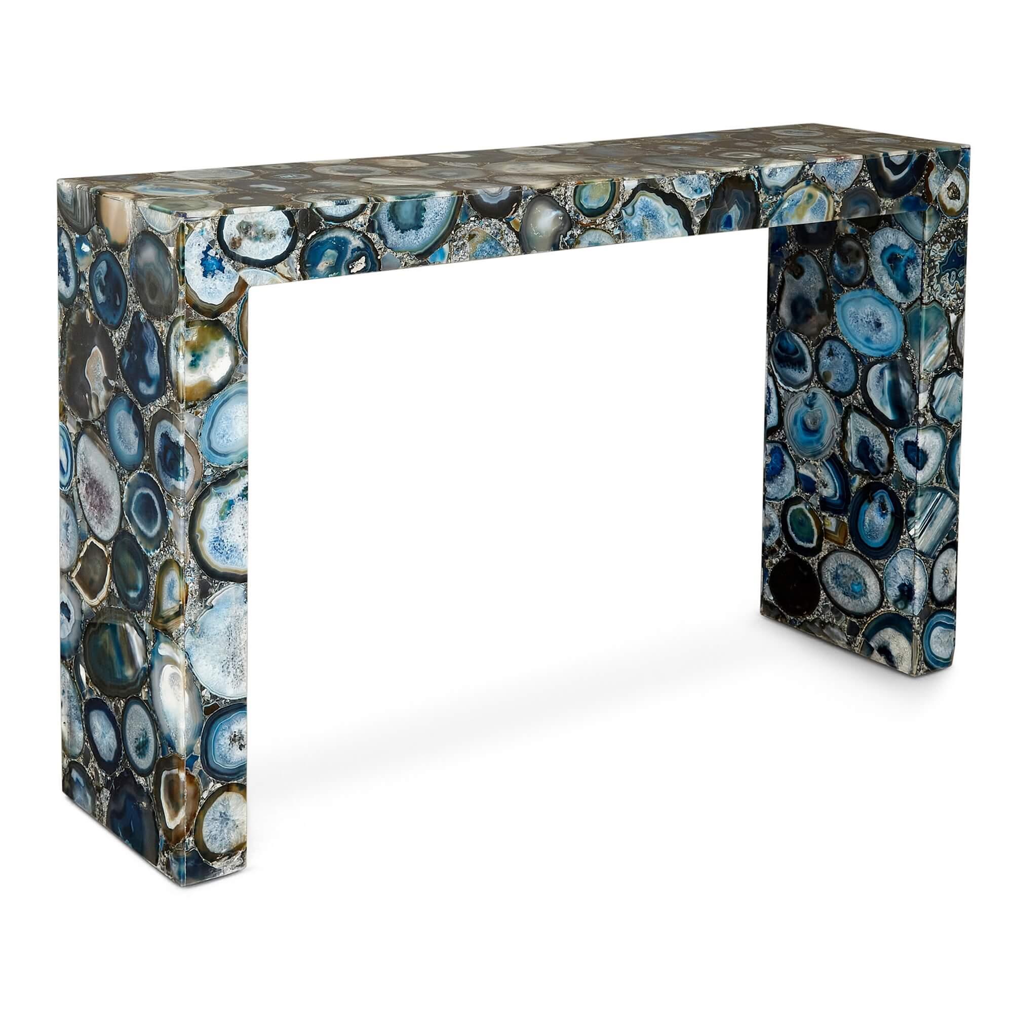 Modern Pair of Blue Agate Console Tables  For Sale
