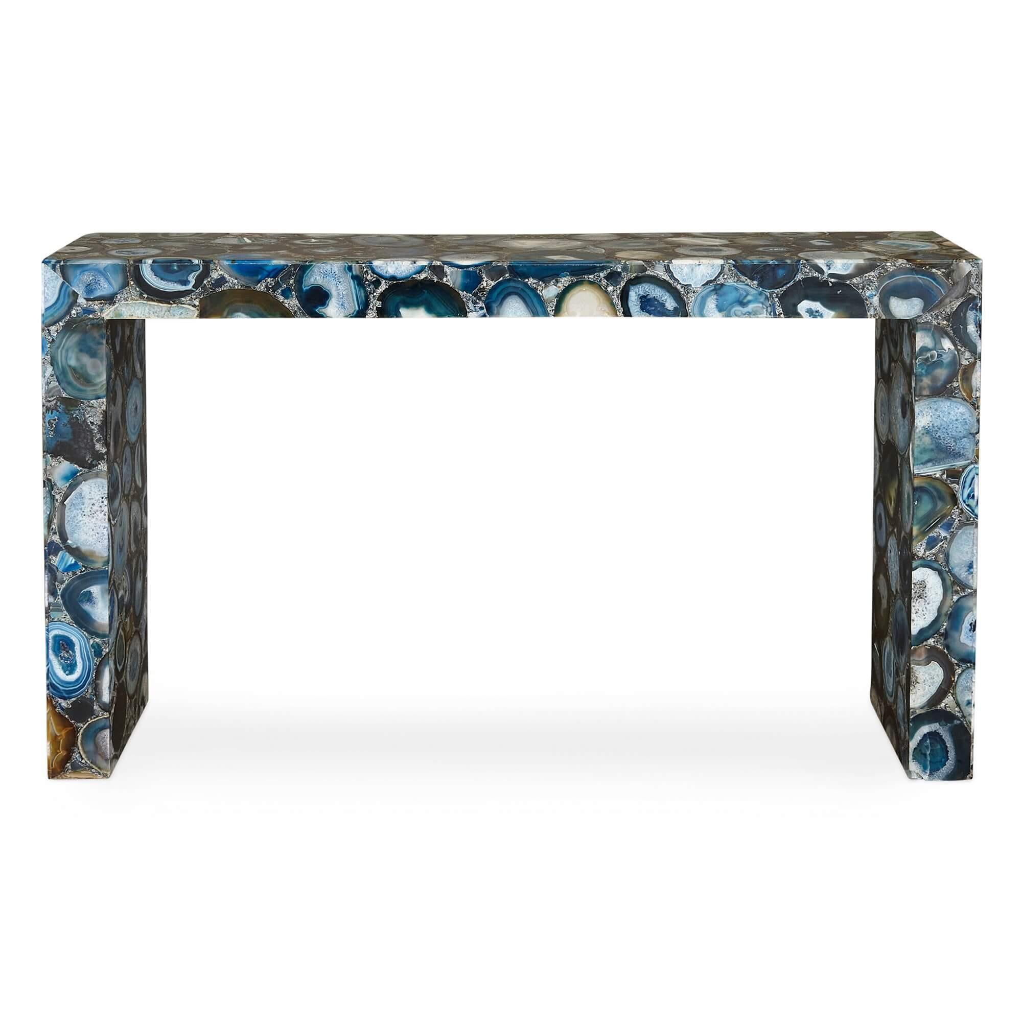 European Pair of Blue Agate Console Tables  For Sale
