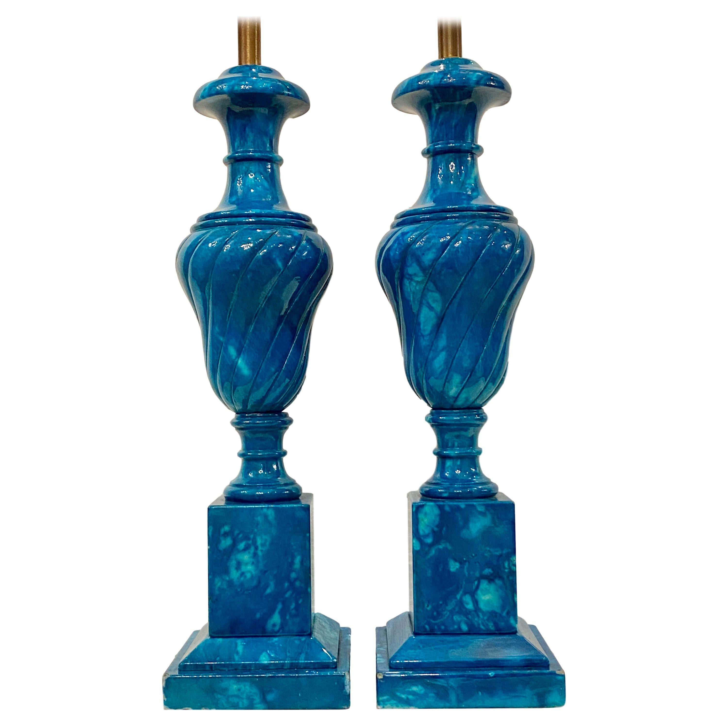 Pair of Blue Alabaster Lamps