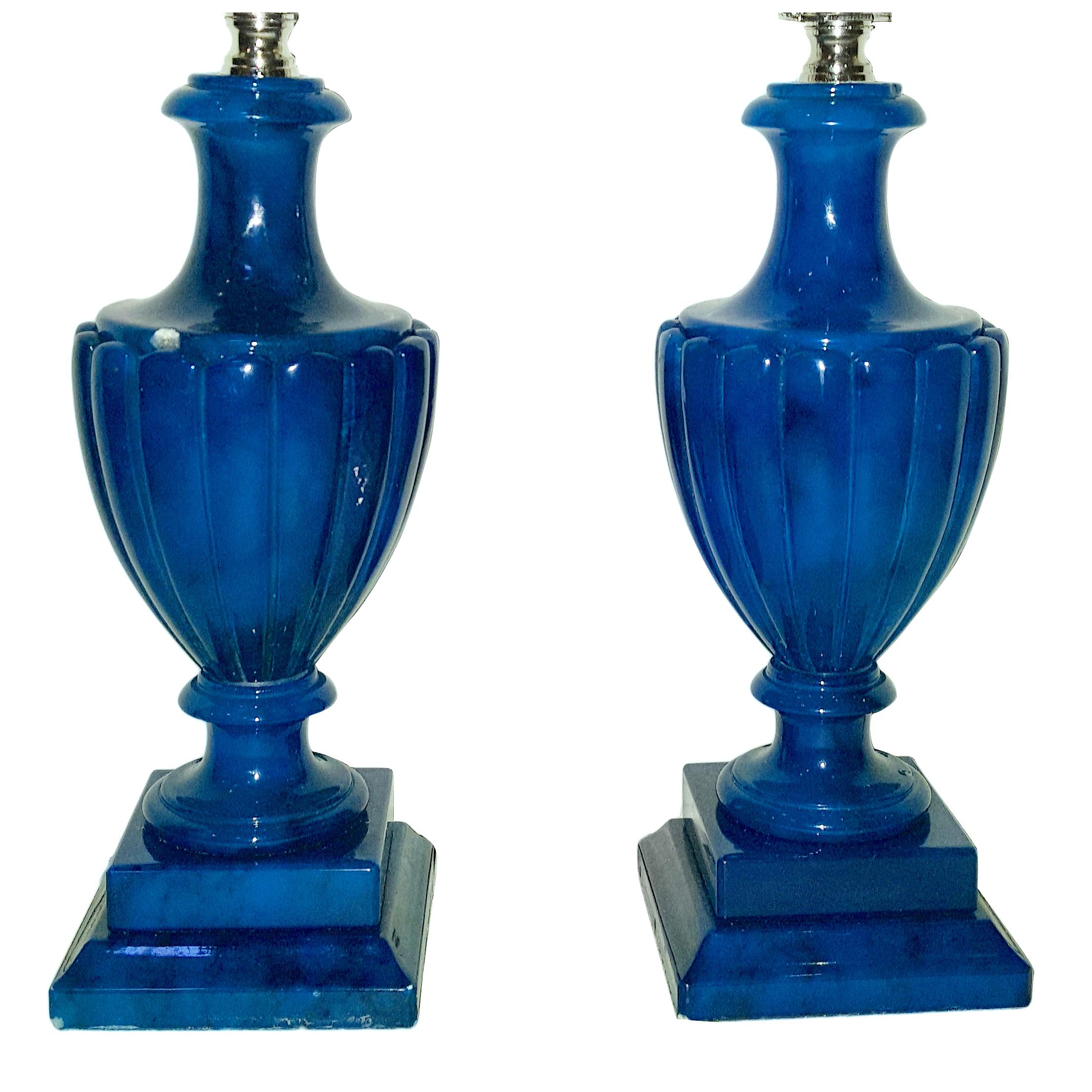 Pair of Blue Alabaster Table Lamps
